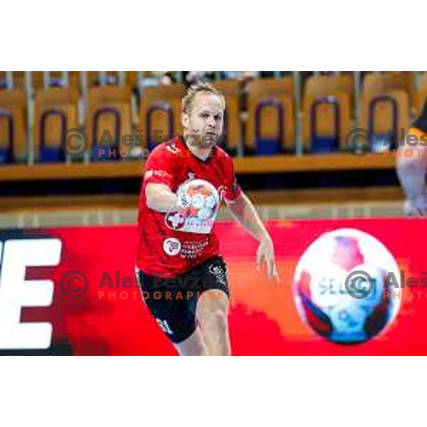 Stas Skube in action during EHF European League Men 2025/26 match between LL Grosist Slovan (SLO) and Minaur Baia Mare (ROM) in Tivoli Hall, Ljubljana, Slovenia on October 14, 2025