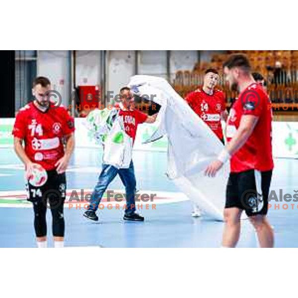 in action during EHF European League Men 2025/26 match between LL Grosist Slovan (SLO) and Minaur Baia Mare (ROM) in Tivoli Hall, Ljubljana, Slovenia on October 14, 2025