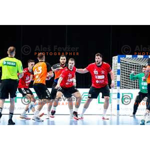 in action during EHF European League Men 2025/26 match between LL Grosist Slovan (SLO) and Minaur Baia Mare (ROM) in Tivoli Hall, Ljubljana, Slovenia on October 14, 2025