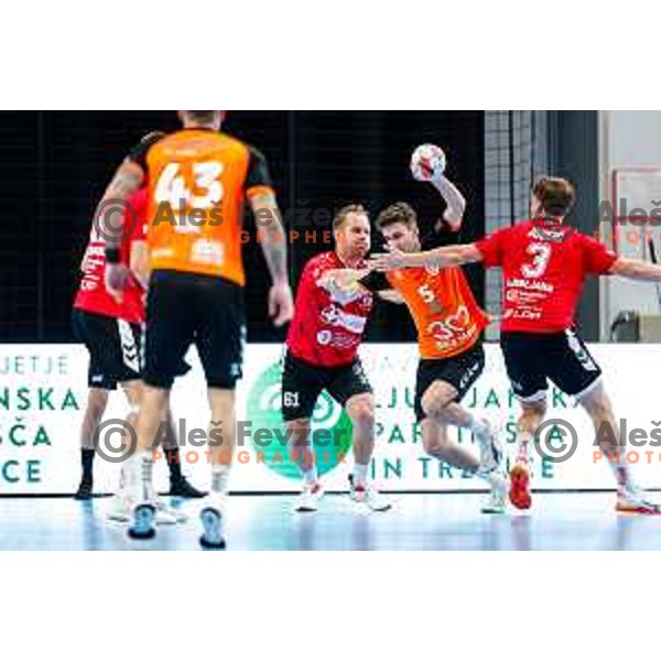 in action during EHF European League Men 2025/26 match between LL Grosist Slovan (SLO) and Minaur Baia Mare (ROM) in Tivoli Hall, Ljubljana, Slovenia on October 14, 2025