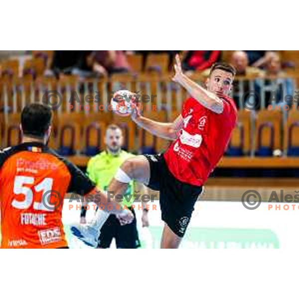 Leon Ljevar in action during EHF European League Men 2025/26 match between LL Grosist Slovan (SLO) and Minaur Baia Mare (ROM) in Tivoli Hall, Ljubljana, Slovenia on October 14, 2025