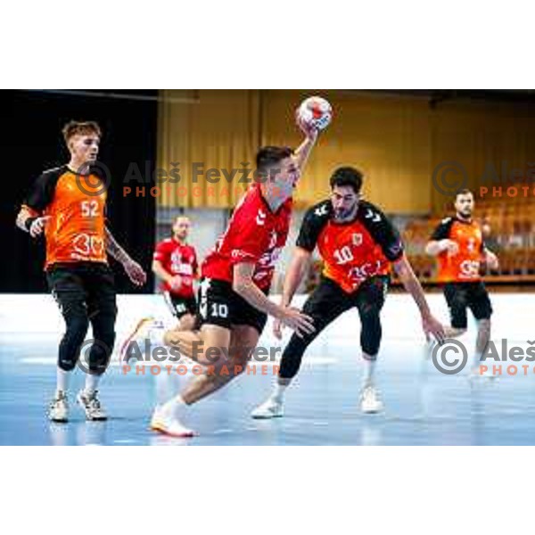 Tim Cokan in action during EHF European League Men 2025/26 match between LL Grosist Slovan (SLO) and Minaur Baia Mare (ROM) in Tivoli Hall, Ljubljana, Slovenia on October 14, 2025