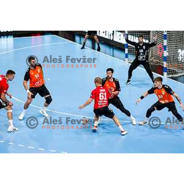 Stas Skube in action during EHF European League Men 2025/26 match between LL Grosist Slovan (SLO) and Minaur Baia Mare (ROM) in Tivoli Hall, Ljubljana, Slovenia on October 14, 2025