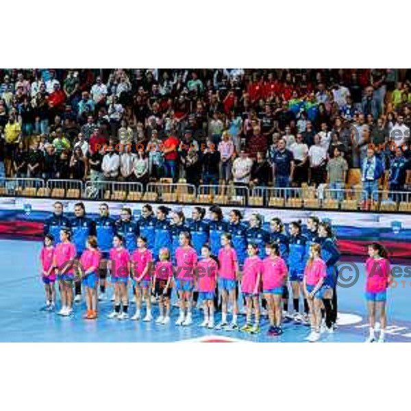 Players of Slovenia before the start of the European Championship Women 2026 Qualifiers handball match between Slovenia and Belgium in Arena Bonifika, Koper, Slovenia on October 15, 2025