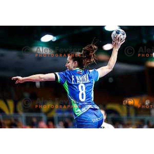 Ema Abina in action during European Championship Women 2026 Qualifiers handball match between Slovenia and Belgium in Arena Bonifika, Koper, Slovenia on October 15, 2025