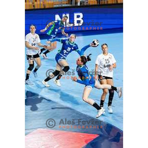 Spela Bajc in action during European Championship Women 2026 Qualifiers handball match between Slovenia and Belgium in Arena Bonifika, Koper, Slovenia on October 15, 2025