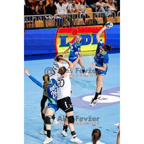 Ema Hrvatin in action during European Championship Women 2026 Qualifiers handball match between Slovenia and Belgium in Arena Bonifika, Koper, Slovenia on October 15, 2025
