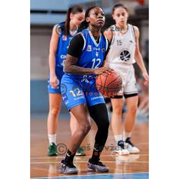 Shawnta Grenetta Shaw of Cinkarna Celje in action during 1.SKL League 2025/2026 basketball match between Jezica and Cinkarna Celje in Ljubljana, Slovenia on October 15, 2025. Photo: Filip Barbalic