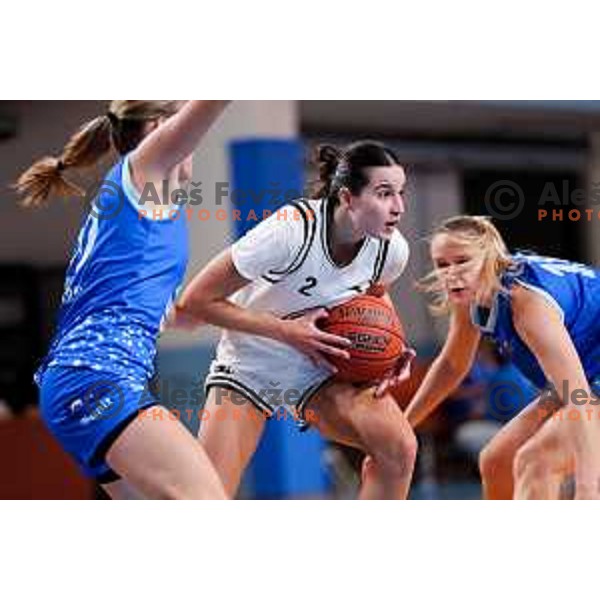 Tina Tomsic of Jezica in action during 1.SKL League 2025/2026 basketball match between Jezica and Cinkarna Celje in Ljubljana, Slovenia on October 15, 2025. Photo: Filip Barbalic