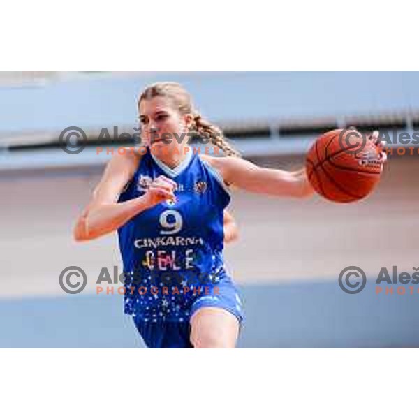 Nika Ocvirk of Cinkarna Celje in action during 1.SKL League 2025/2026 basketball match between Jezica and Cinkarna Celje in Ljubljana, Slovenia on October 15, 2025. Photo: Filip Barbalic