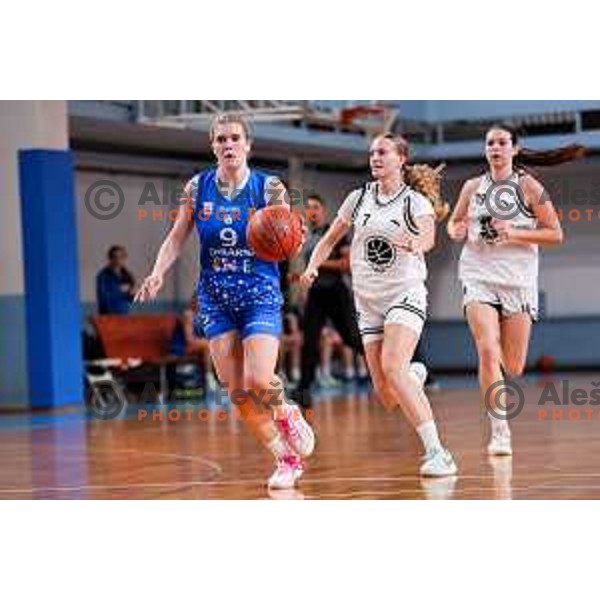 Nika Ocvirk of Cinkarna Celje in action during 1.SKL League 2025/2026 basketball match between Jezica and Cinkarna Celje in Ljubljana, Slovenia on October 15, 2025. Photo: Filip Barbalic