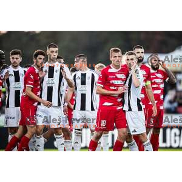 Borna Proleta, Simon Rogina in action during Prva liga Telemach 2025/26 football match between NK Aluminij and NK Mura in Sportni park Kidricevo, Slovenia on October 17, 2025. Photo: Jure Banfi