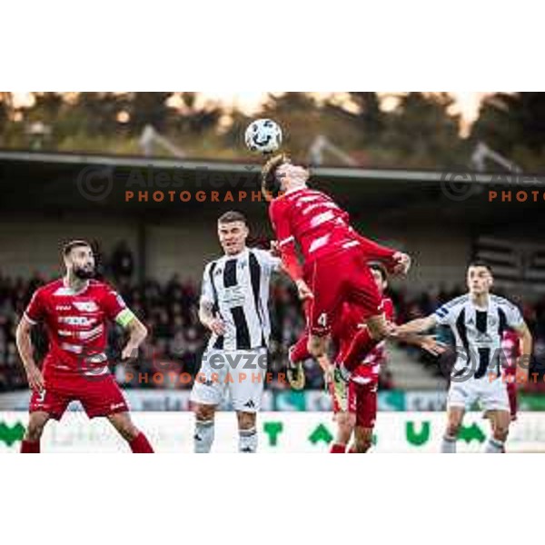 Luka Bobicanec vs Rok Schaubach in action during Prva liga Telemach 2025/26 football match between NK Aluminij and NK Mura in Sportni park Kidricevo, Slovenia on October 17, 2025. Photo: Jure Banfi
