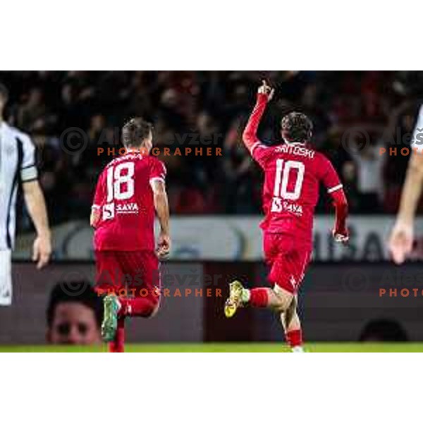 Emir Saitoski celebrates goal during Prva liga Telemach 2025/26 football match between NK Aluminij and NK Mura in Sportni park Kidricevo, Slovenia on October 17, 2025. Photo: Jure Banfi