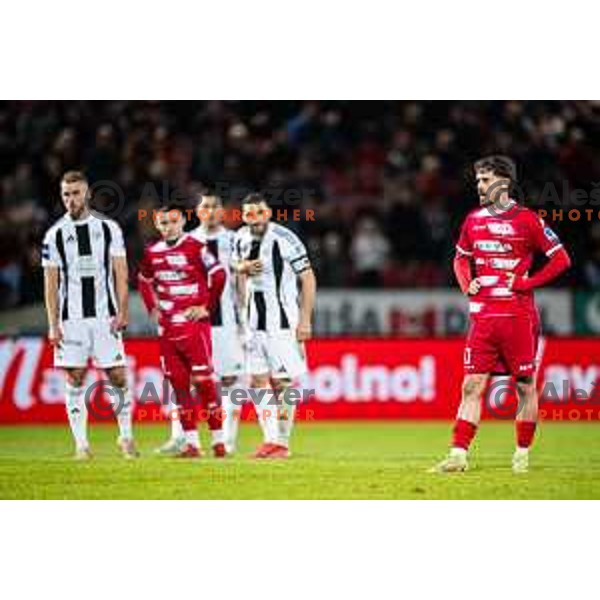 Emir Saitoski performs penalty kick during Prva liga Telemach 2025/26 football match between NK Aluminij and NK Mura in Sportni park Kidricevo, Slovenia on October 17, 2025. Photo: Jure Banfi