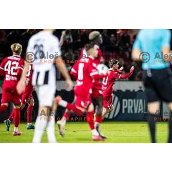 Emir Saitoski celebrates goal during Prva liga Telemach 2025/26 football match between NK Aluminij and NK Mura in Sportni park Kidricevo, Slovenia on October 17, 2025. Photo: Jure Banfi