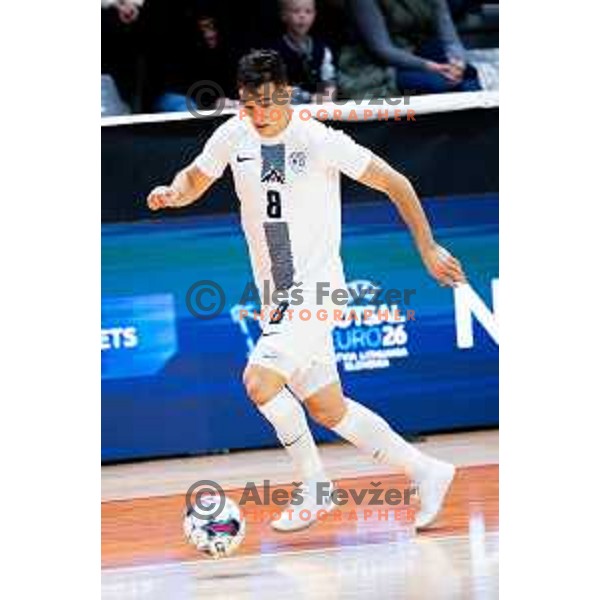 Nejz Hozjan of Slovenia in action during Futsal Friendly match between Slovenia and Croatia in Dvorana Kodeljevo, Ljubljana, Slovenia on October 17, 2025. Photo: Filip Barbalic