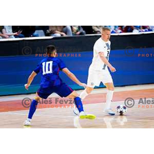 Teo Turk of Slovenia in action during Futsal Friendly match between Slovenia and Croatia in Dvorana Kodeljevo, Ljubljana, Slovenia on October 17, 2025. Photo: Filip Barbalic