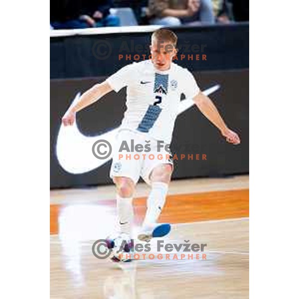 Teo Turk of Slovenia in action during Futsal Friendly match between Slovenia and Croatia in Dvorana Kodeljevo, Ljubljana, Slovenia on October 17, 2025. Photo: Filip Barbalic