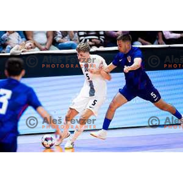 Luka Cop of Slovenia in action during Futsal Friendly match between Slovenia and Croatia in Dvorana Kodeljevo, Ljubljana, Slovenia on October 17, 2025. Photo: Filip Barbalic