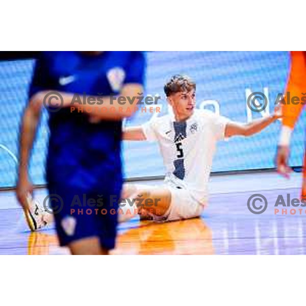 Luka Cop of Slovenia celebrates goal during Futsal Friendly match between Slovenia and Croatia in Dvorana Kodeljevo, Ljubljana, Slovenia on October 17, 2025. Photo: Filip Barbalic