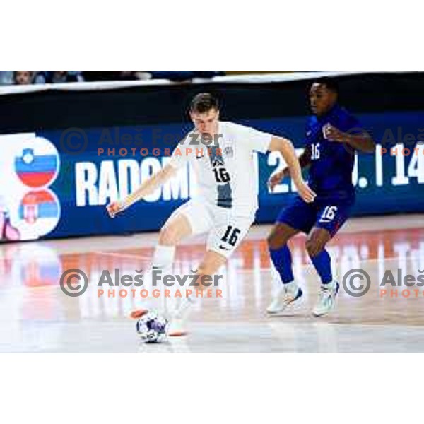 Jure Suban of Slovenia in action during Futsal Friendly match between Slovenia and Croatia in Dvorana Kodeljevo, Ljubljana, Slovenia on October 17, 2025. Photo: Filip Barbalic