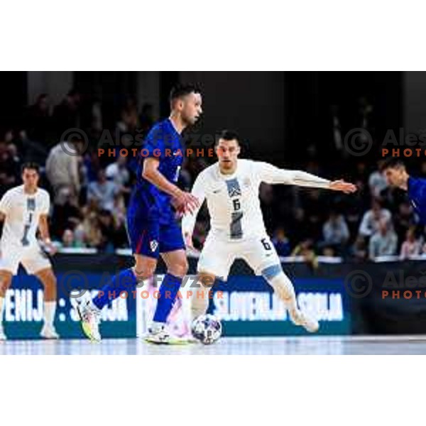 David Mataja of Croatia in action during Futsal Friendly match between Slovenia and Croatia in Dvorana Kodeljevo, Ljubljana, Slovenia on October 17, 2025. Photo: Filip Barbalic