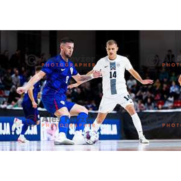 Matej Fidersek of Slovenia in action during Futsal Friendly match between Slovenia and Croatia in Dvorana Kodeljevo, Ljubljana, Slovenia on October 17, 2025. Photo: Filip Barbalic