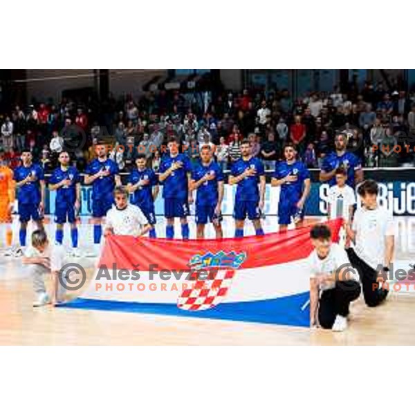 Players of Croatia prior to the Futsal Friendly match between Slovenia and Croatia in Dvorana Kodeljevo, Ljubljana, Slovenia on October 17, 2025. Photo: Filip Barbalic