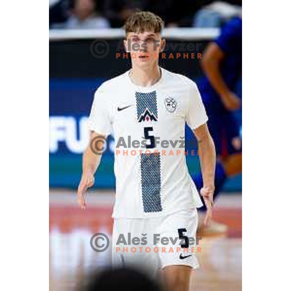 Luka Cop of Slovenia in action during Futsal Friendly match between Slovenia and Croatia in Dvorana Kodeljevo, Ljubljana, Slovenia on October 17, 2025. Photo: Filip Barbalic