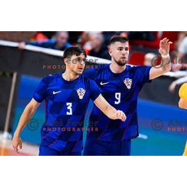 Nikola Gudasic and Luka Peric of Croatia celebrate goal during Futsal Friendly match between Slovenia and Croatia in Dvorana Kodeljevo, Ljubljana, Slovenia on October 17, 2025. Photo: Filip Barbalic