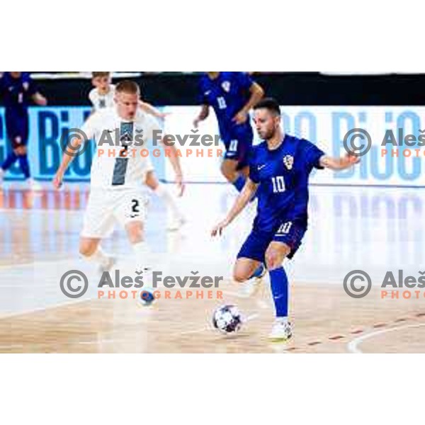Josip Jurlina of Croatia in action during Futsal Friendly match between Slovenia and Croatia in Dvorana Kodeljevo, Ljubljana, Slovenia on October 17, 2025. Photo: Filip Barbalic