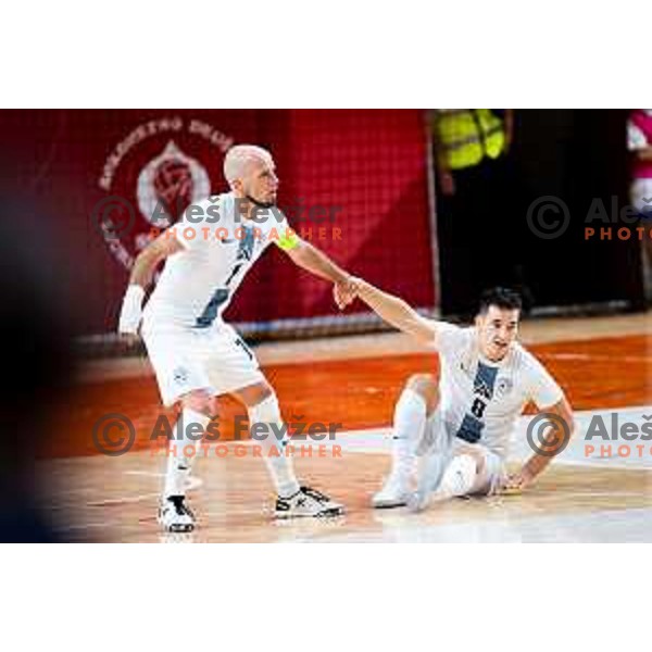 Igor Osredkar and Nejc Hozjan of Slovenia in action during Futsal Friendly match between Slovenia and Croatia in Dvorana Kodeljevo, Ljubljana, Slovenia on October 17, 2025. Photo: Filip Barbalic
