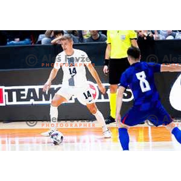 Matej Fidersek of Slovenia in action during Futsal Friendly match between Slovenia and Croatia in Dvorana Kodeljevo, Ljubljana, Slovenia on October 17, 2025. Photo: Filip Barbalic