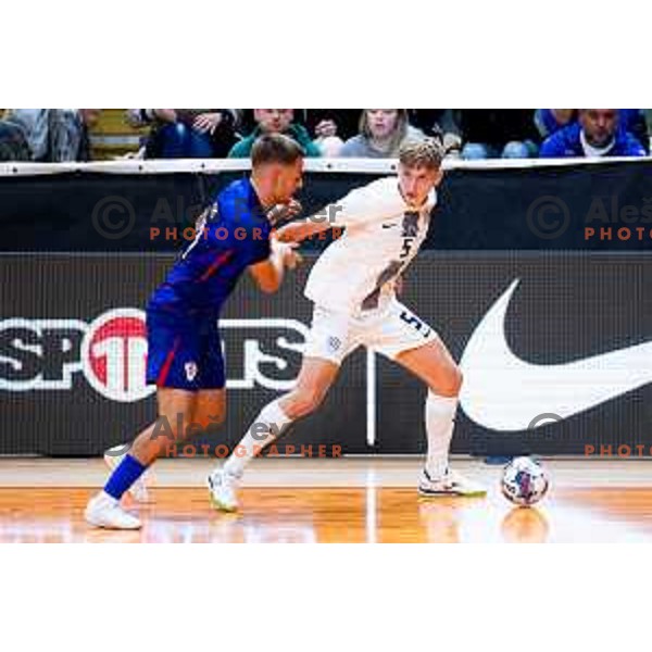 Luka Cop of Slovenia in action during Futsal Friendly match between Slovenia and Croatia in Dvorana Kodeljevo, Ljubljana, Slovenia on October 17, 2025. Photo: Filip Barbalic