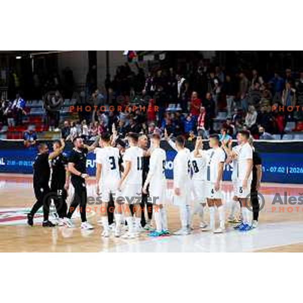 Players of Slovenia after Futsal Friendly match between Slovenia and Croatia in Dvorana Kodeljevo, Ljubljana, Slovenia on October 17, 2025. Photo: Filip Barbalic
