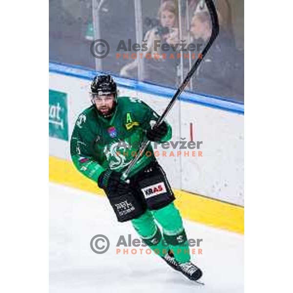 Ziga Pance of SZ Olimpija in action during IceHL 2025/2026 ice-hockey match between SZ Olimpija and Red Bull Salzburg in Tivoli Hall, Ljubljana, Slovenia on October 17, 2025