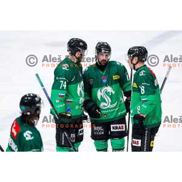 of SZ Olimpija in action during IceHL 2025/2026 ice-hockey match between SZ Olimpija and Red Bull Salzburg in Tivoli Hall, Ljubljana, Slovenia on October 17, 2025