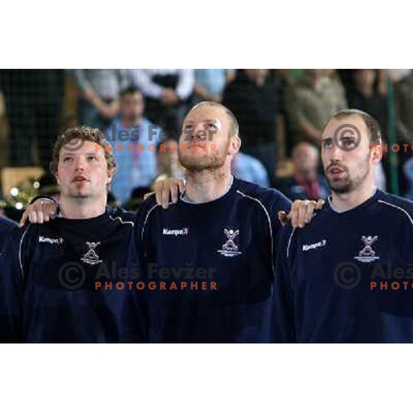 Praznik, Pajovic, Kavticnik at handball match Slovenia- Germany in Qualification for Euro 2010, played in Arena Zlatorog, Celje, Slovenia 2.11.2008. Germany won 27:26 