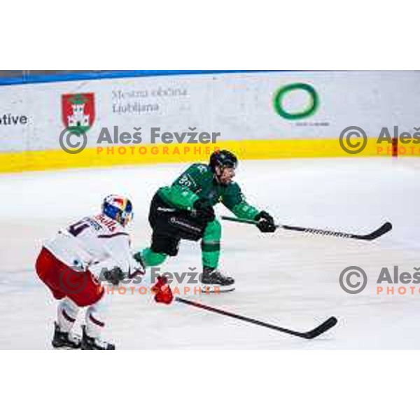 of SZ Olimpija in action during IceHL 2025/2026 ice-hockey match between SZ Olimpija and Red Bull Salzburg in Tivoli Hall, Ljubljana, Slovenia on October 17, 2025