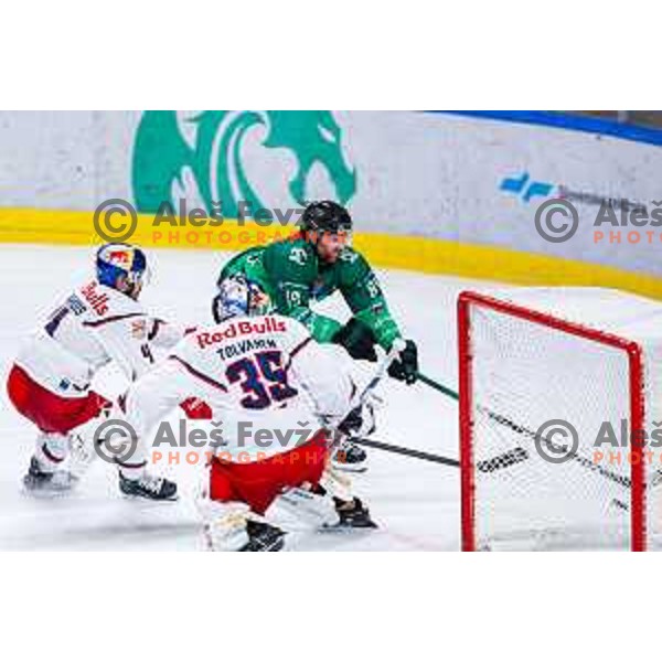 of SZ Olimpija in action during IceHL 2025/2026 ice-hockey match between SZ Olimpija and Red Bull Salzburg in Tivoli Hall, Ljubljana, Slovenia on October 17, 2025