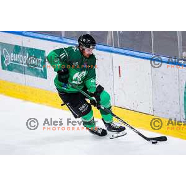 of SZ Olimpija in action during IceHL 2025/2026 ice-hockey match between SZ Olimpija and Red Bull Salzburg in Tivoli Hall, Ljubljana, Slovenia on October 17, 2025