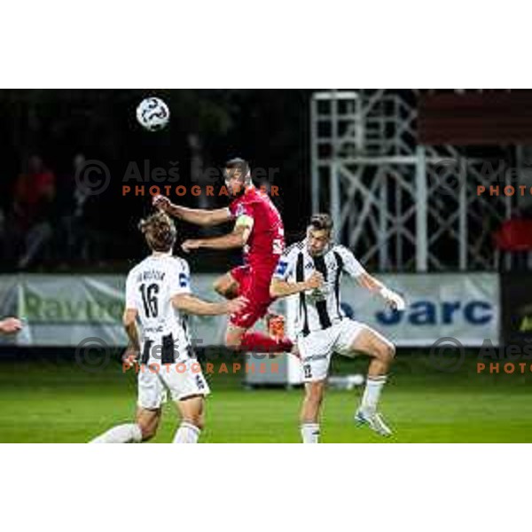 Aleksandar Zeljkovic vs Nejc Ajhmajer in action during Prva liga Telemach 2025/26 football match between NK Aluminij and NK Mura in Sportni park Kidricevo, Slovenia on October 17, 2025. Photo: Jure Banfi