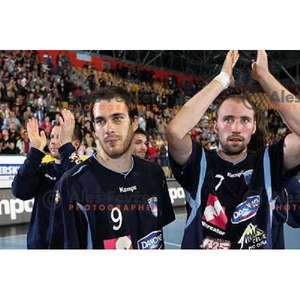 Natek (9) , Kavticnik (7) at handball match Slovenia- Germany in Qualification for Euro 2010, played in Arena Zlatorog, Celje, Slovenia 2.11.2008. Germany won 27:26 