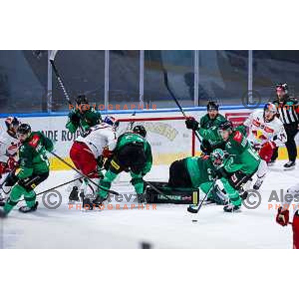 of SZ Olimpija in action during IceHL 2025/2026 ice-hockey match between SZ Olimpija and Red Bull Salzburg in Tivoli Hall, Ljubljana, Slovenia on October 17, 2025