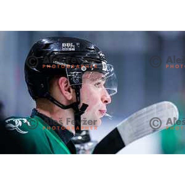 of SZ Olimpija in action during IceHL 2025/2026 ice-hockey match between SZ Olimpija and Red Bull Salzburg in Tivoli Hall, Ljubljana, Slovenia on October 17, 2025