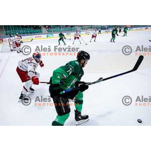 of SZ Olimpija in action during IceHL 2025/2026 ice-hockey match between SZ Olimpija and Red Bull Salzburg in Tivoli Hall, Ljubljana, Slovenia on October 17, 2025