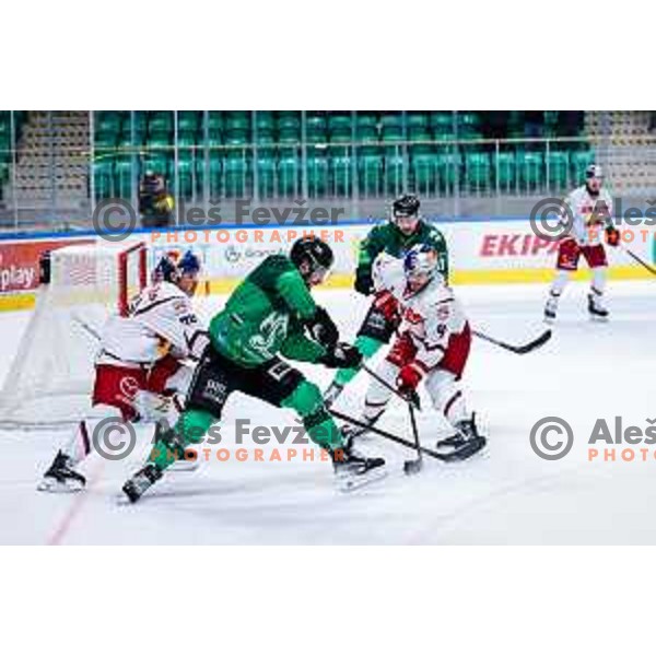 of SZ Olimpija in action during IceHL 2025/2026 ice-hockey match between SZ Olimpija and Red Bull Salzburg in Tivoli Hall, Ljubljana, Slovenia on October 17, 2025
