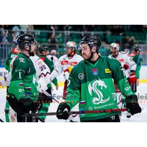 of SZ Olimpija in action during IceHL 2025/2026 ice-hockey match between SZ Olimpija and Red Bull Salzburg in Tivoli Hall, Ljubljana, Slovenia on October 17, 2025