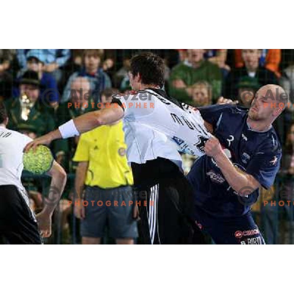 Muller and Kozomara at handball match Slovenia- Germany in Qualification for Euro 2010, played in Arena Zlatorog, Celje, Slovenia 2.11.2008. Germany won 27:26 